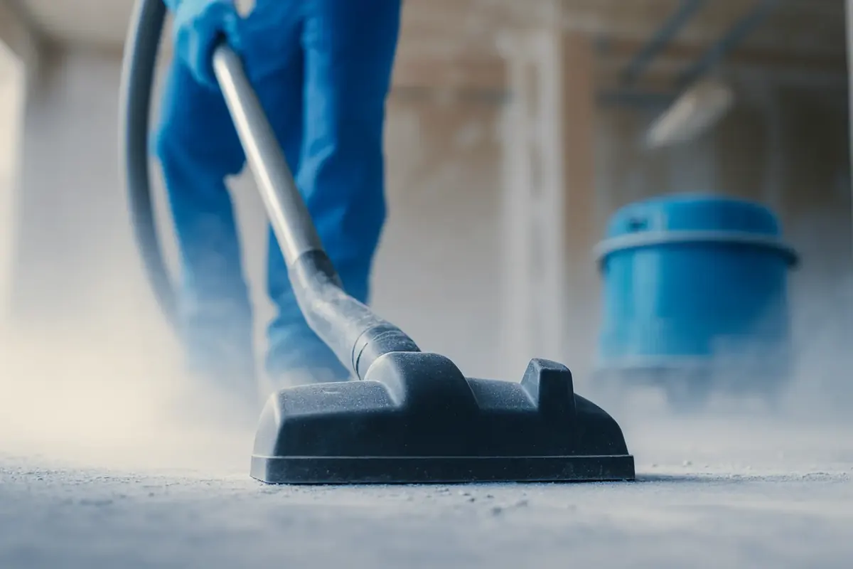 Aspirazione della polvere di cantiere su un pavimento